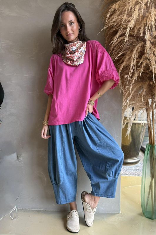 Atik Bubble Sleeve Top Hot Pink /9=